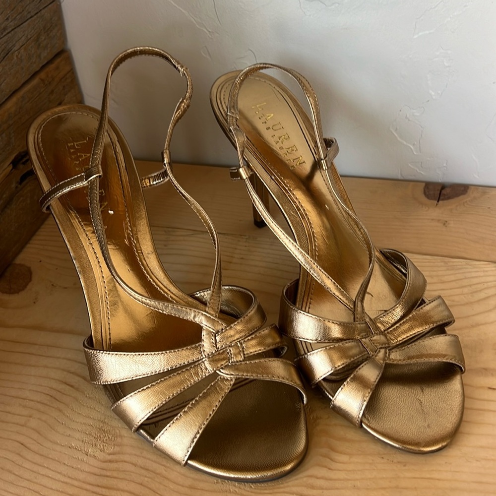 Women’s Ralph Lauren Gold Archelle Heels Size 8 8B Slingback